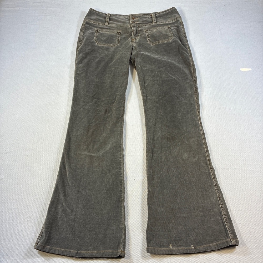 Bella Dahl Women's 31 Flare Corduroy Pants Grey Distressed Boho Wide Leg 31